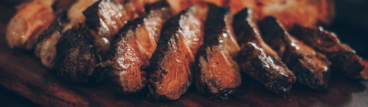 Beautifully grilled steak bites, seasoned